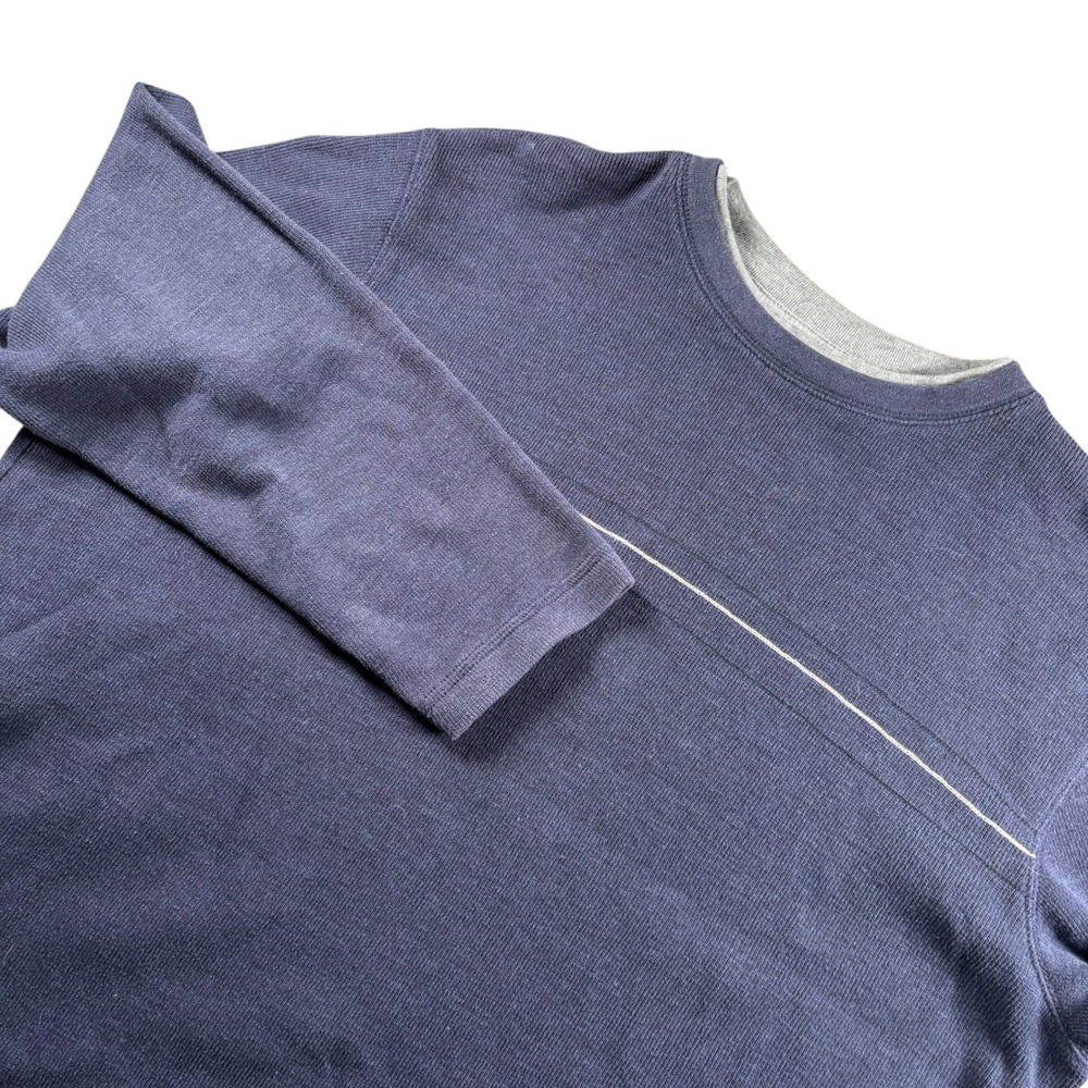 VTG Faded Glory Y2K Mens XL Blue Ribbed Knit‎ Striped Pullover Shirt Long Sleeve
